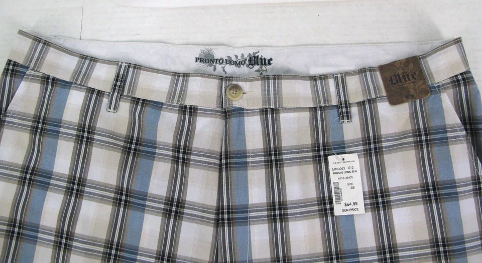 Pronto Uomo Shorts Mens 46 Cotton Plaid Check Flat Front Retail $65 NWT New  - Image 2 of 4