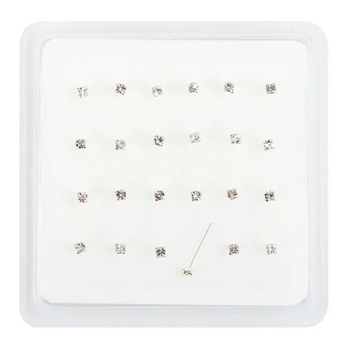 24 Sterling Silver Clear Claw-Set- Crystal Nose Studs Piercing  Boxed