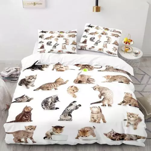 Cats Quilt Duvet Cover Pillowcase Pets Bedding Set Single Double King Size Hot - Picture 28 of 63