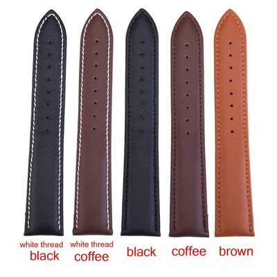 10mm-24mm Strap Stainless Steel Buckle Watch Band Stitching Cowhide Leather