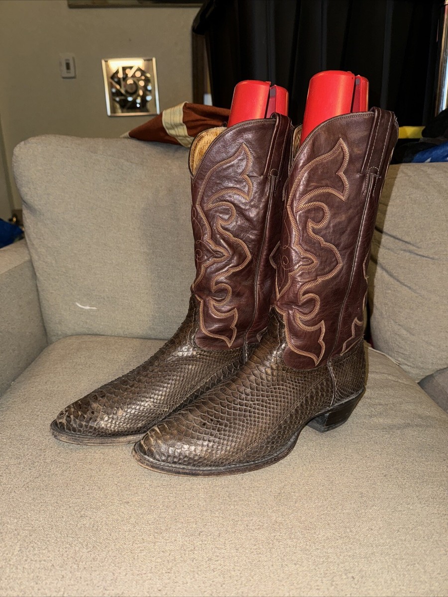 Nocona Boots 8.5 EE Mens Brown Leather Western Snakeskin Cowboy | eBay