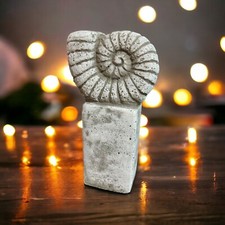 Ammonit auf Säule: Massiver Steinguss, 4kg, 27x14x9 cm, Frostsicher,