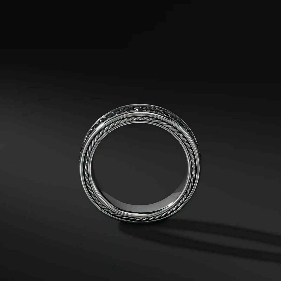Anillo de aniversario de eternidad completo de diamantes negros redondos de 2 quilates de oro blanco de 14 quilates para hombre Foto 2 de 4