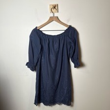 Abercrombie & Fitch Blue 100% Cotton Hippie Boho Coquette Off Shoulder Dress S