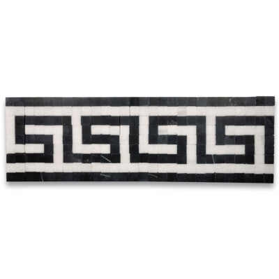 B0098H Greek Key Thassos White Nero Marquina Black Marble Mosaic Border Tile