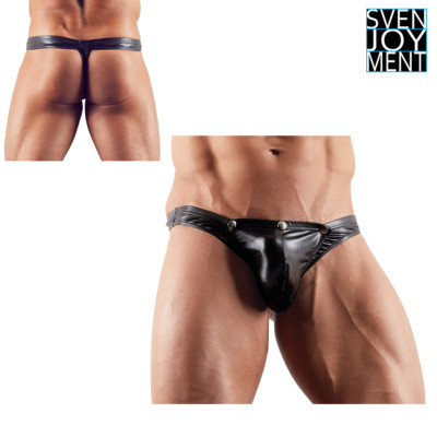 Svenjoyment Swell Thong Thong Men Shiny Black Suspension Front Buttons