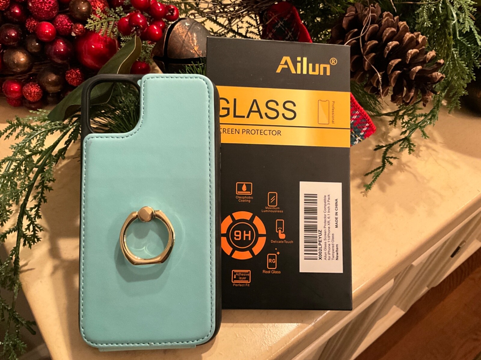 iPhone 11 Seafoam Green Case with Card Holder & 2x Screen Protectors-image