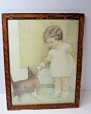 Vintage 1920 Bessie Pease Gutmann Girl W/ Dog  Rare Lithograph ~ 12 x  16"