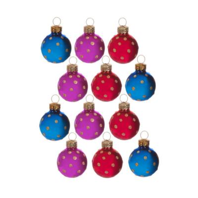 Sass & Belle 12 Mini Christbaumschmuck Kugeln Glas gepunktet Glitzer