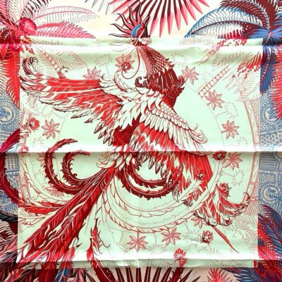 Hermès Silk Scarf Mythiques Phoenix 90 cm Red White Unisex Fashion