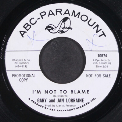 GARY & JAN LORRAINE: i'm not to blame ABC 7'' Single 45 RPM