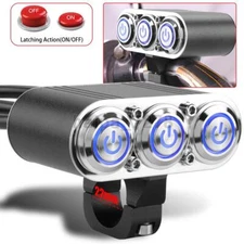 Motorcycle On Off Switch Tri-Button 7/8" Handlebar Fog Spot Headlight LED Blue