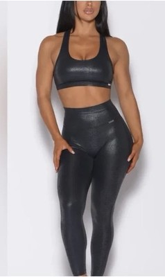 Bombshell Sportswear Black Python Snake Print Gym Top And Leggings Size Small