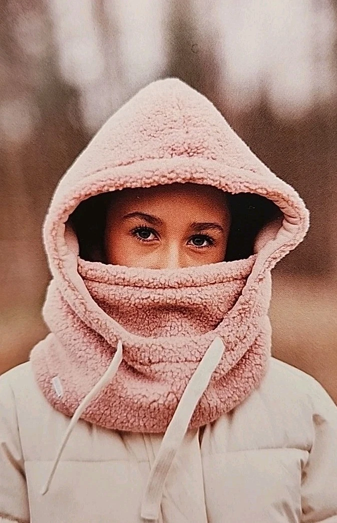 NEW Vestos Handmade Sherpa Fleece Balaclava: Cozy Cotton Lined Hood ASH Pink