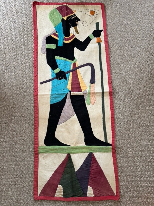 Hand Sewn Egyptian Appliqué Wall Hanging Tapestry 46.5 X 17.5 Vintage