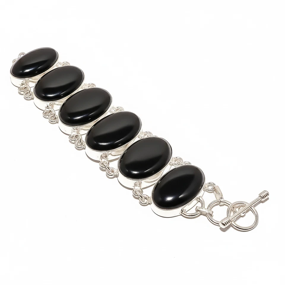 Attraktive Onyx Edelstein Kette Armband 925 Sterling Silber für Damen