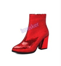 Women's Sequins Pointed Toe High Heels Zip Ankle Boots Casual Party Formal Shoes