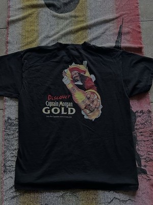 VTG 90 s Discover Captain Morgan Gold Spiced Rum Pirate Black T-Shirt Size XL
