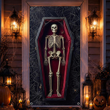 Halloween Door Cover 79"X35" Coffin Skeleton Halloween Decorations