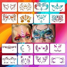 Face Paint Stencils 16 Sheets Reusable Body Art Templates Kids Party Makeup