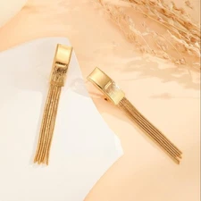 2pcs Fashionable Modern Metal Thin Chain Earrings, Gold Bead Tassel Earrings, Su