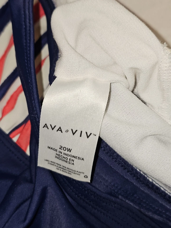 Ava & Viv One Piece Swim Bathing Suit Bra Ruched Red White Blue Women's Size 20W - Image 3 of 4