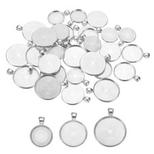 30Pcs Pendant Trays for Jewelry Making Necklace Bracelet, Silver Tone