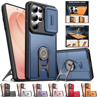 Slide Lens Cover Rotate Ring Stand Case für Samsung S26 FE S25 S24 Ultra Armor