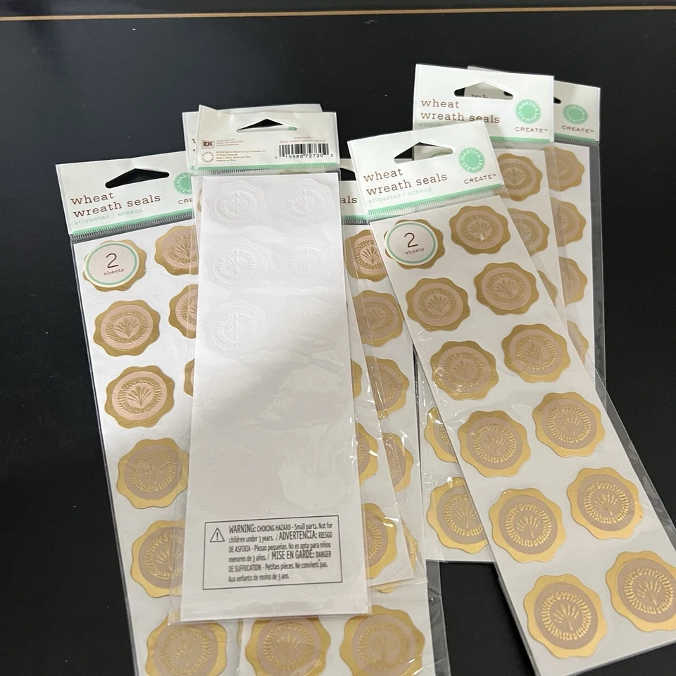 NUEVO Lote de pegatinas de aluminio Martha Stewart corona de trigo dorado sobre sellos Navidad Foto 4 de 4