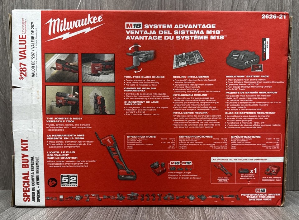 Milwaukee 2626-21 M18 18V Li-ion Cordless Oscillating Multi-Tool Kit ...