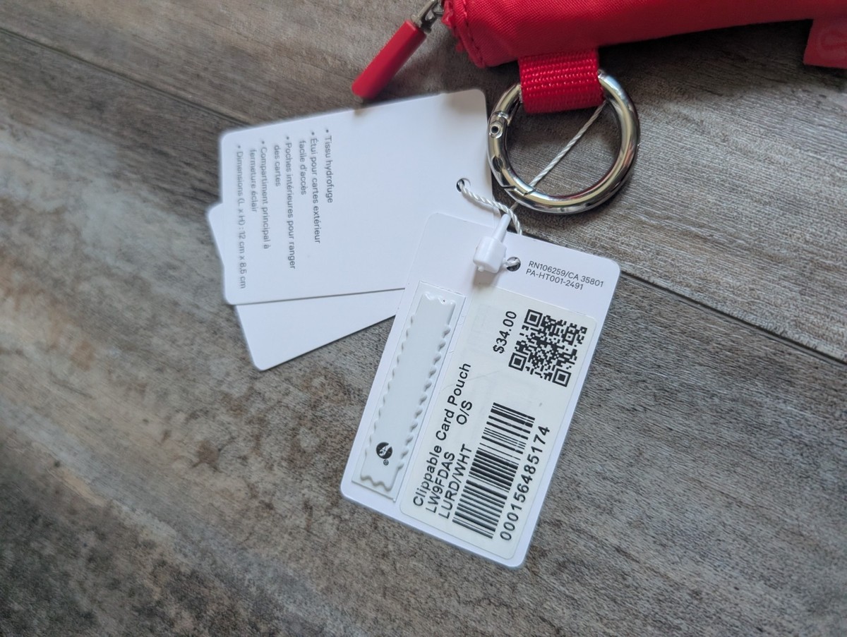 NWT NEW lululemon Clippable Card Pouch Oxford Red Lulu Red / White