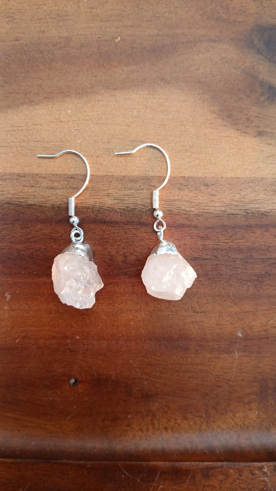 Pendientes de cuarzo rosa colgantes cristal natural piedra preciosa rosa Foto 3 de 4