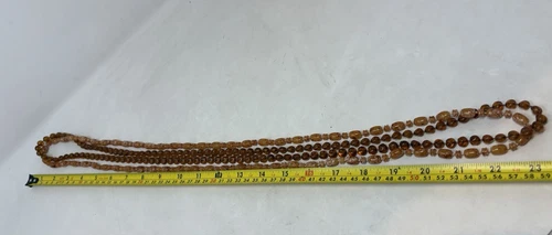 Vintage Goldtone Faux Amber Resin Beaded Pendants Necklace (L10) Jewellery Brown - Picture 6 of 6
