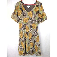 Loft green floral babydoll chiffon dress Size 6 Goblin Fairy Grunge Retro 70s