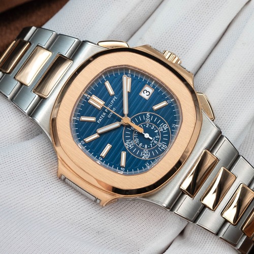Patek Philippe Nautilus Rose Gold Stainless Steel Blue Dial Mens Watch 5980/1AR