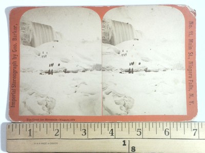 Antique 1879 Stereoview of The Great Ice Mountain Niagara Falls by Geo. Barker