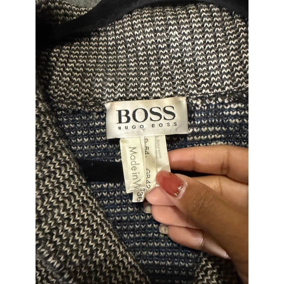 BOSS HUGO BOSS Mens Vintage Geometric Pattern Knit Sweater Blue Gray Size 54 XXL - Image 2 of 4