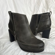 Sorel Blake Grey Leather Ankle Bootie Block Heel Round Toe NL3301-052 Women 7.5
