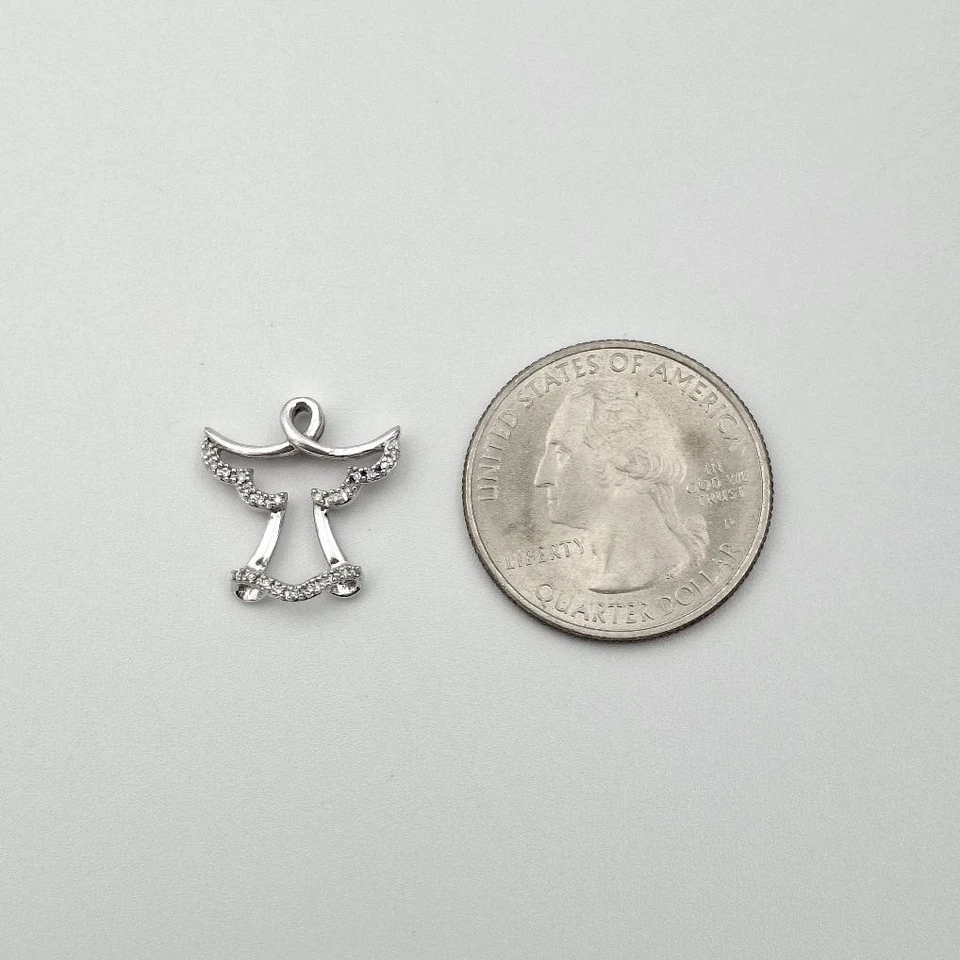 925 Sterling Silver Round Diamond Accent Angel Outline Silhouette Slide Pendant - Image 3 of 4
