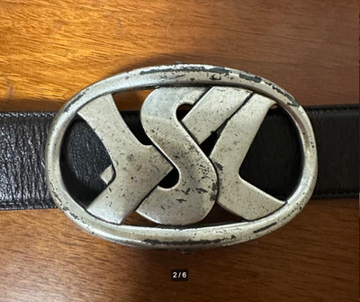 Yves Saint Laurent Rive Gauche YSL Silver Tone Logo Buckle Belt