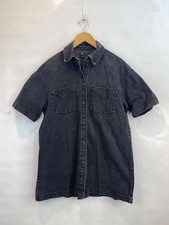 ASOS Women's Tall Short Sleeve Denim Shirt Dress Washed Black Button Front US 6