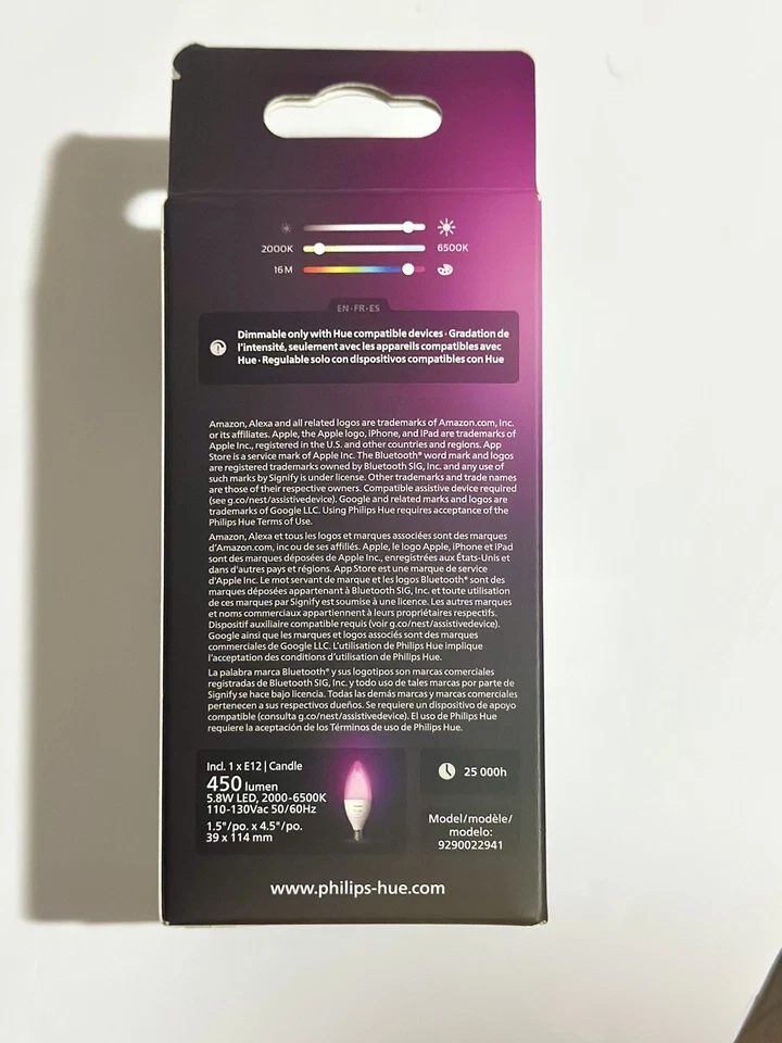 40W Philips Hue Smart LED Candle E12 Light Bulb w/Bluetooth, Multi Color & White - Image 4 of 4