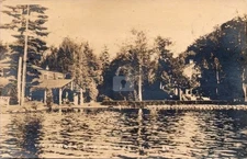 Blue Mountain Lake NY "The Hedges" Waterfront View 1925 RPPC Photo Postcard COPY