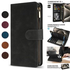 Zip Wallet Case Leather Flip Cover For iPhone 17 16e 15 14 13 12 11 Pro Max XR 8