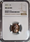 NGC MS-64 BN 1911-P Lincoln Cent, Richly Hued, Glossy, PQ specimen.