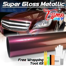 ESSMO PET Super Gloss Metallic Burgundy Car Vehicle Vinyl Wrap Decal Like Paint
