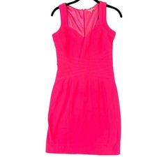 Mindst Hot Pink Sheath Dress Womens S V Neck Sleeveless Ruched Waist Party Glam
