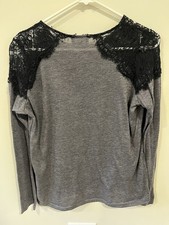 Soft/Lightweight Women  s Grey Long sleeve Shirt With Lace Shoulder Detail