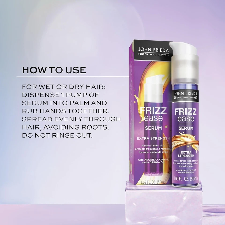 Paquete de 2 sueros capilares John Frieda anti frizz 1,69 oz fuerza con aceite de argán Foto 3 de 4