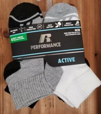 Russell Boys Socks ANKLES SMALL Active Performance Arch Support Black & Gray